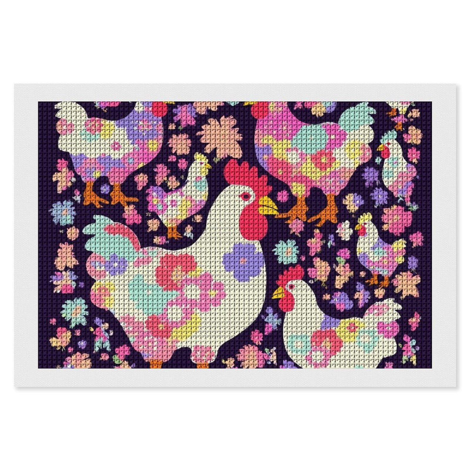 Flower Heart Chicken Diamond Art Kits for Adults, DIY 5D Diamonds Painting Kits for Beginner, Round Full Drill Diamond Dots Painting, 8"x12" Diamonds Pictures Gem Art and Crafts Wall Decor