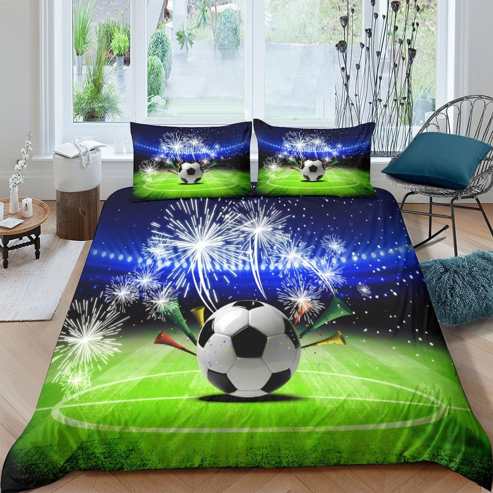 Ctjqhvkz Style-1 3D Printed Soccer Stadium Fitted Sheet Microfiber Soft Anti-Slip Fireworks Mattress Cover For Bedroom Guest Room Decor Single（135X200cm）