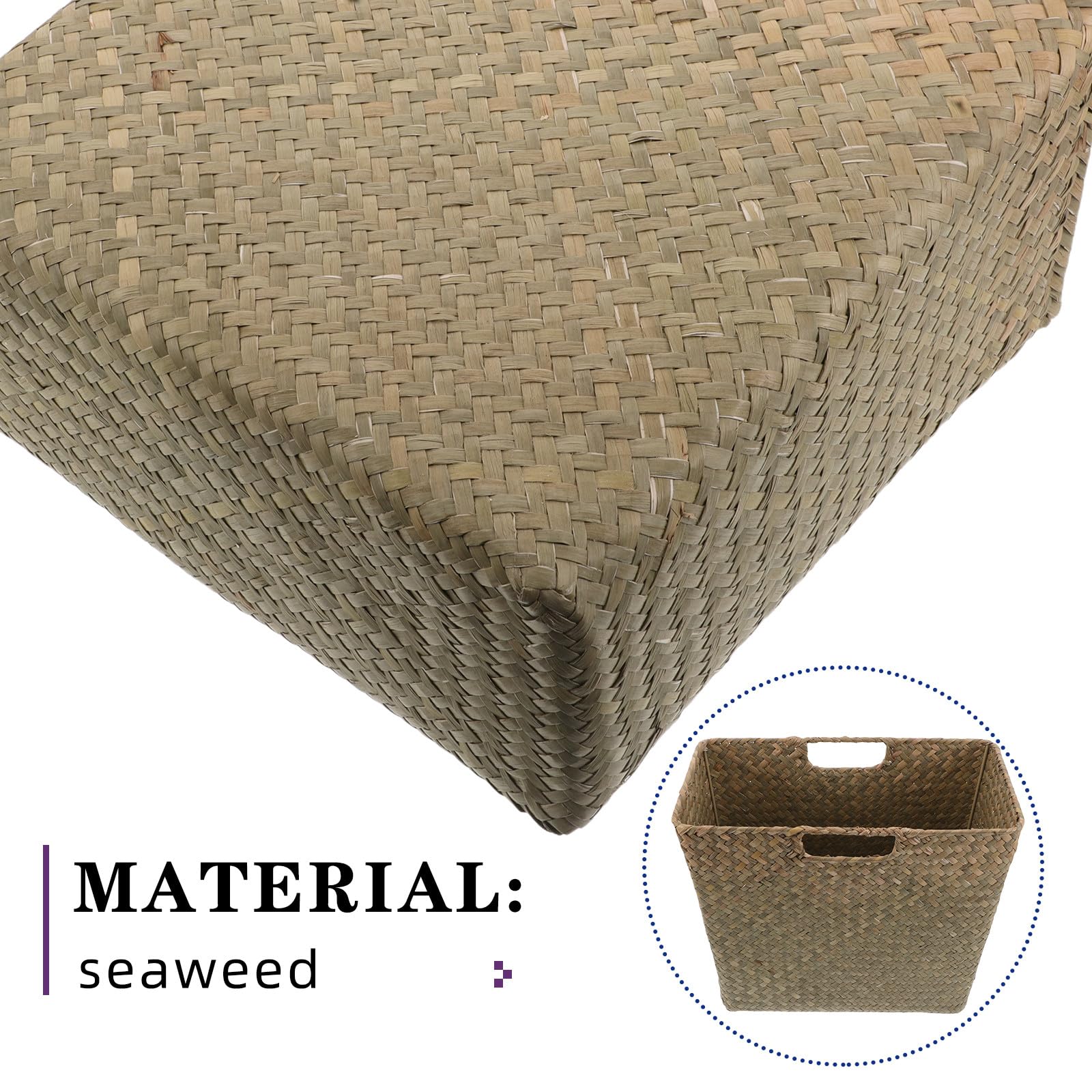 FRCOLOR Cesta de Almacenamiento Tejida a Mano Natural 35x30x18 Cm de Algas Marinas con Asas Dobles Multifuncional para Hogar Oficina y Sala de Estar