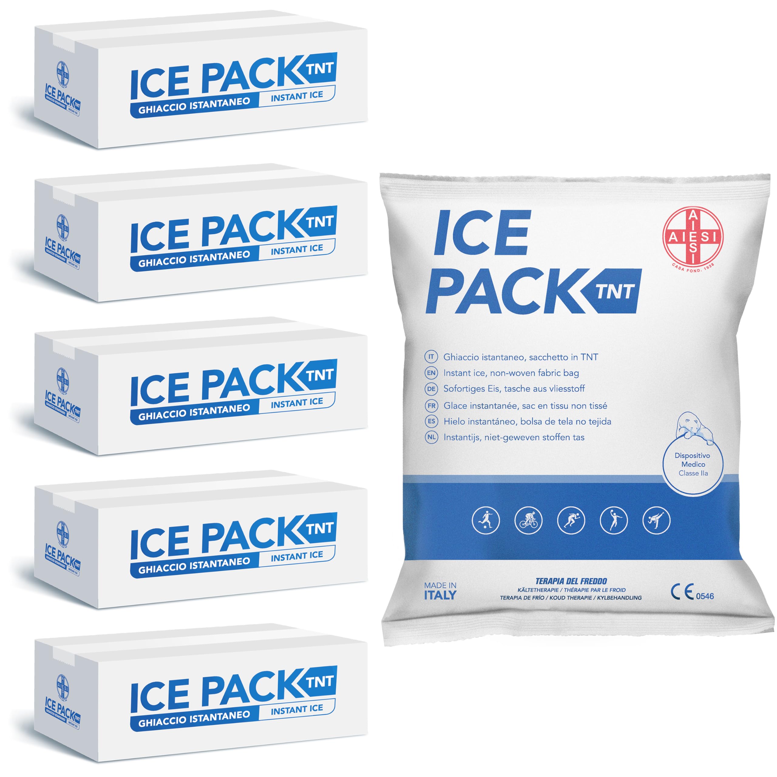 AIESI® Ghiaccio istantaneo monouso (5x25 pezzi) busta in tnt 14x18 cm ICE PACK TNT