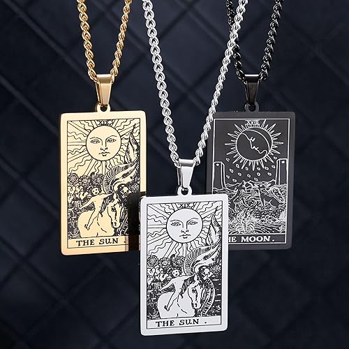 Miniatura 4 de KHZBS Tarot Colgante Collar Personalidad Retro Hombres Cuadrado Cadena Cubana Regalo de Cumpleaños Regalo de San Valentín Tres Colores En Una Caja