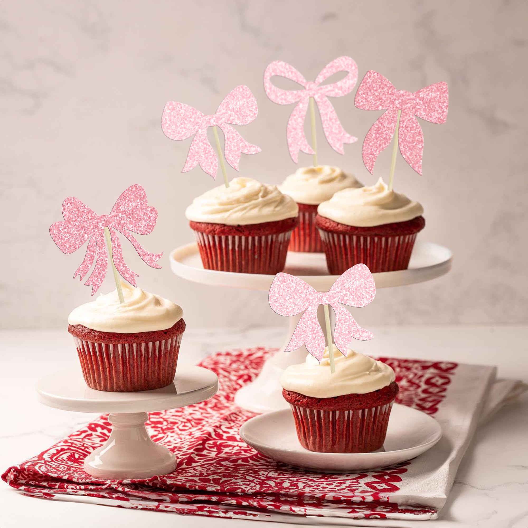 24 Stuks Strik Cupcake Toppers, Roze Meisjes