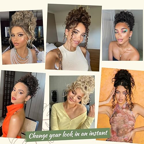 Miniatura 5 de Matthia Extensiones de cabello rizado ondulado con cordón para mujeres negras, extensiones de cola de caballo sintéticas sueltas grandes y rizadas,