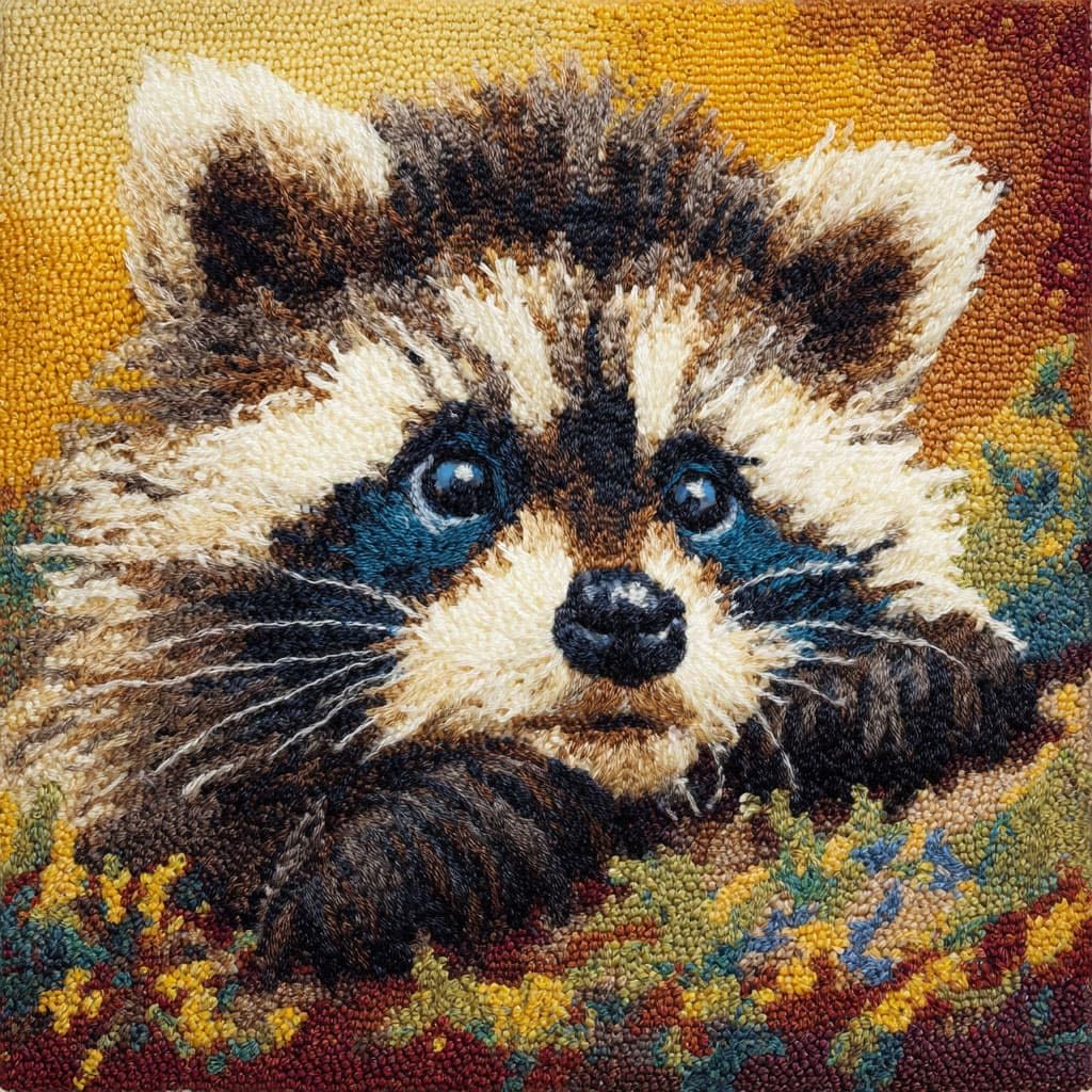 WallustrioaW Latch Hook Kits Pillow 17x17in,Animal Raccoon