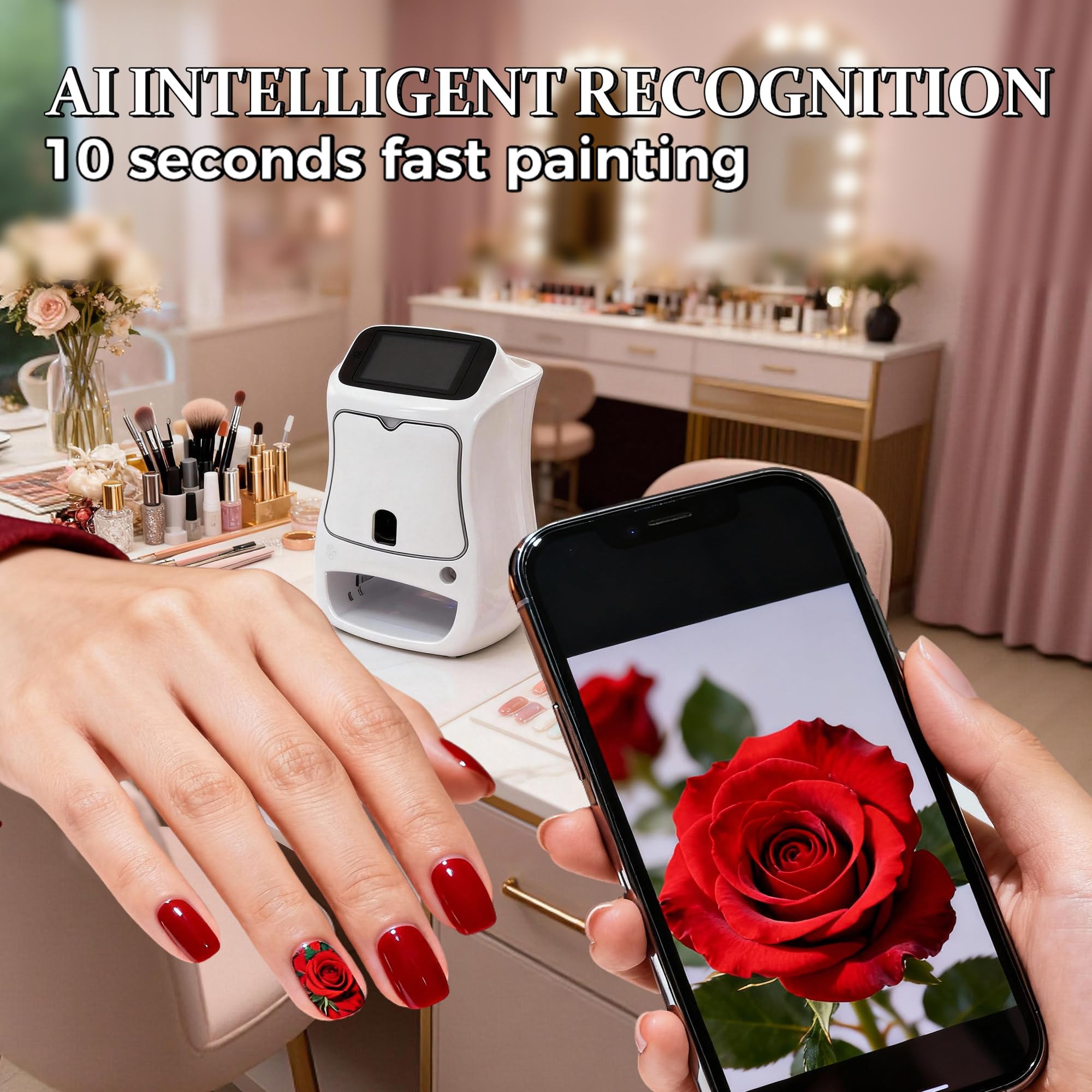 Stampante per Unghie Gel, Stampante per Unghie Portatile, Disegno rapido 10s, Stampante per Unghie con App e Bluetooth, Stampante per Unghie Professionale, per DIY,Studi per Unghie White