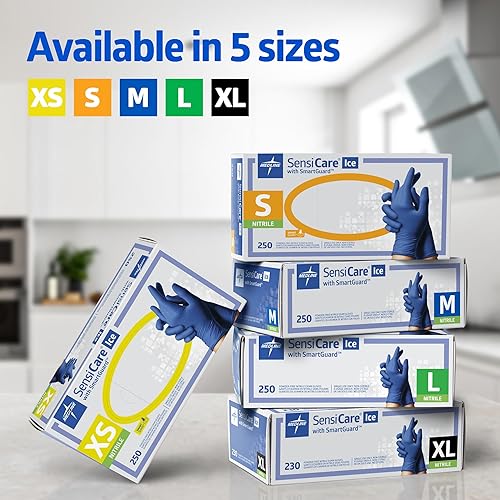 Miniatura 6 de Medline SensiCare - Guantes de nitrilo azul hielo, 250 unidades, pequeños, sin polvo, desechables, no hechos con látex de goma natural, multiusos