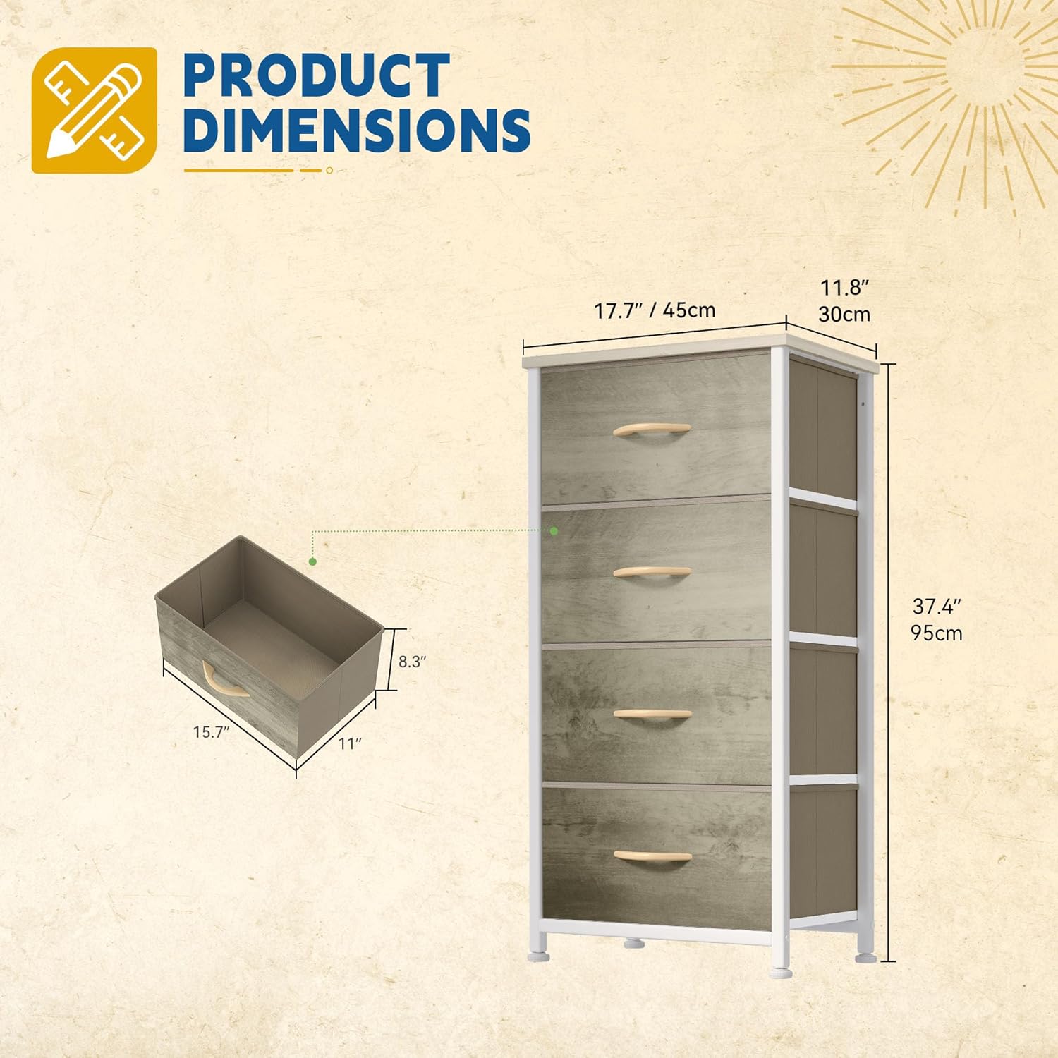 DWVO Dresser with 4 Drawers - Fabric Storage Tower, Organizer Unit for Bedroom, Hallway, Hallway, Closets - Sturdy Steel Frame, Wooden Top & Easy Pull Fabric Bins - Image 3