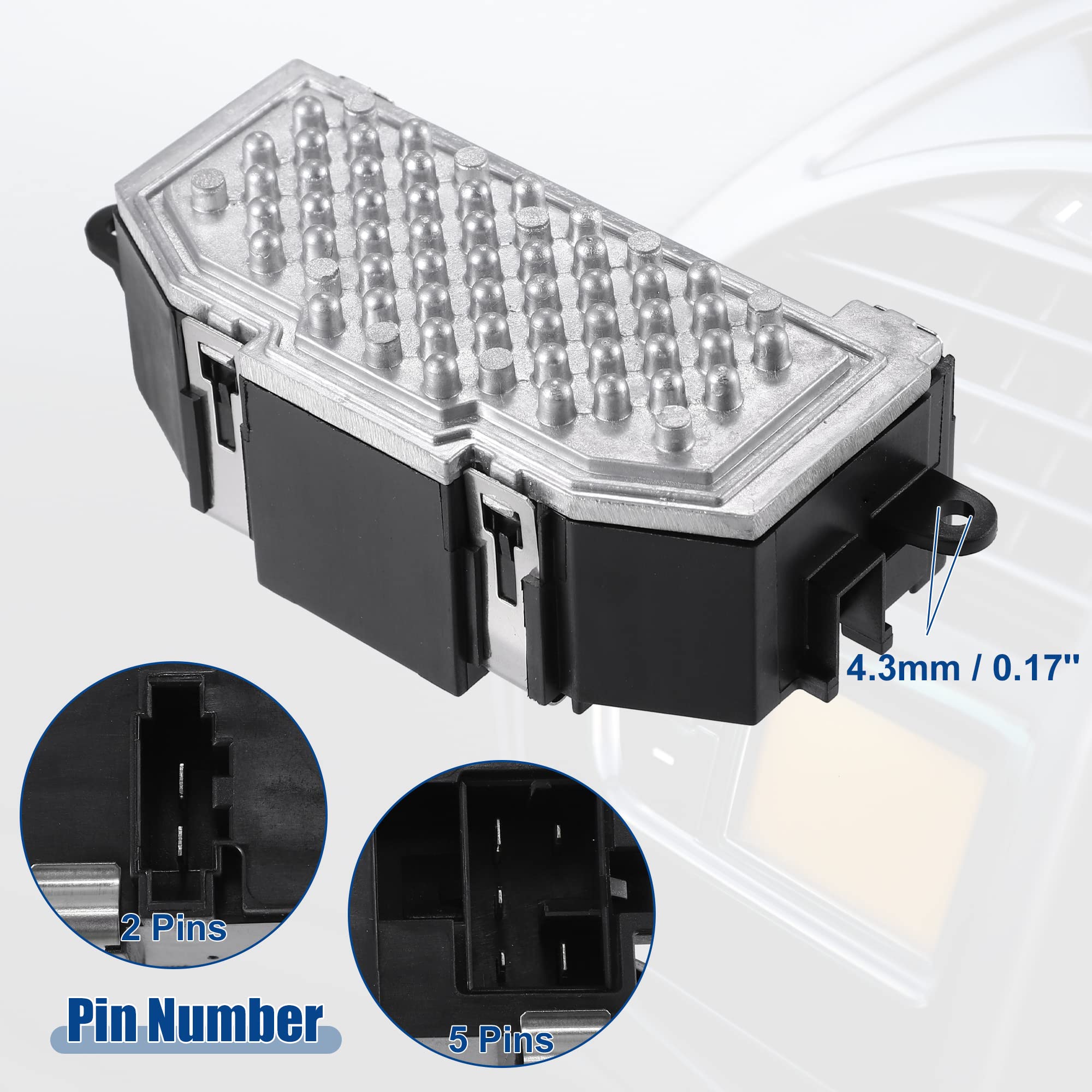 A ABSOPRO Hvac Soplador Motor Resistencia Para Audi A4 09-12 1 Unidad | Color Negro Y Plata, 7 Pines, Orificio 4.3Mm, Oe 8K0-820-521-B, Para Audi A5 10-14, Para Audi A8 14-16, Fácil Instalación