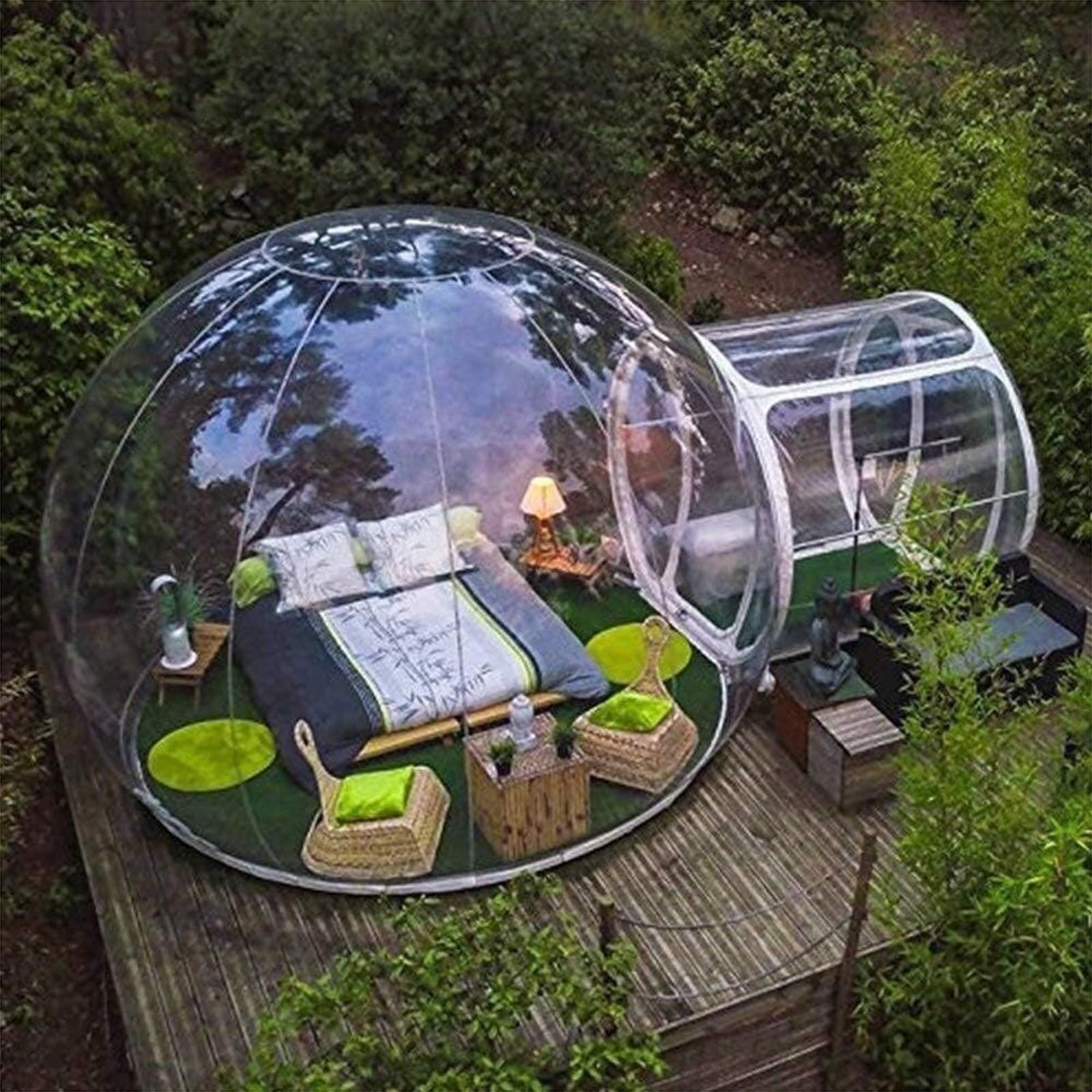 Tienda de campaña inflable transparente con soplador y túnel para acampar al aire libre, fiestas en el patio trasero y observar las estrellas