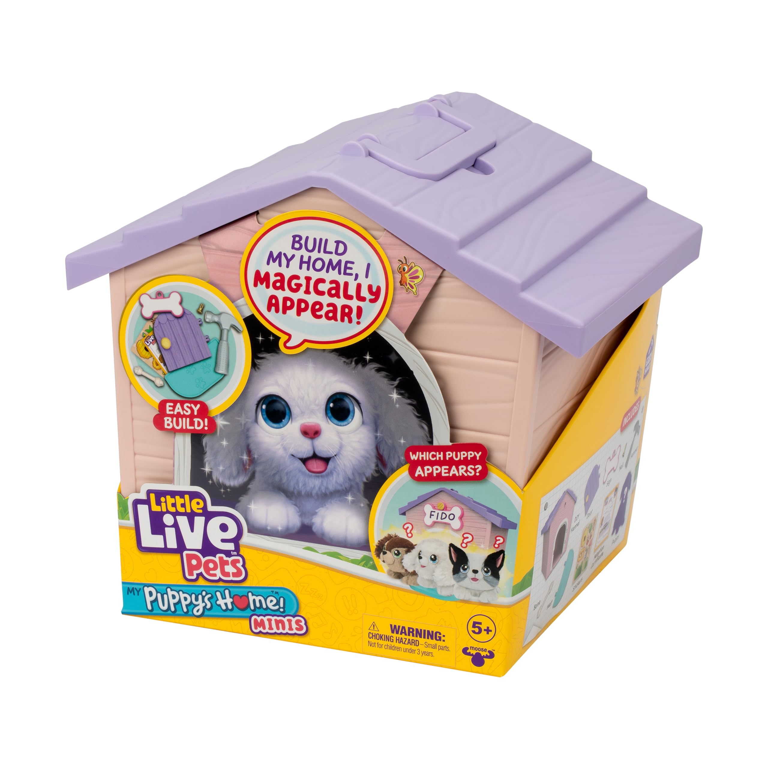 Little Live Pets My Puppy's Home Mini Playset, Pink, Play Dog with Building Dog House Toys, Customizable Puppy Plush Toy for Kids of Ages 5+