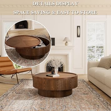 Modern Round Drum Coffee Table with Storage (B)