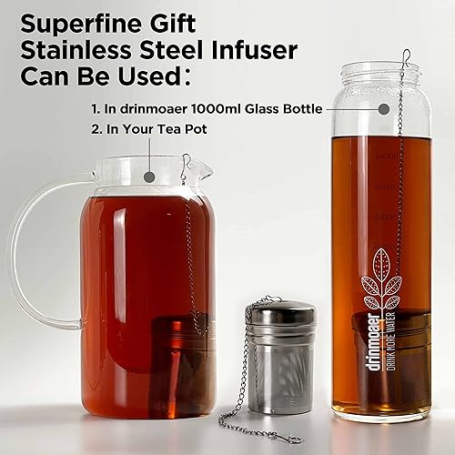 Miniatura 6 de Botella de agua de vidrio de 32 onzas con tapa de bambú y funda de neopreno, botella de agua fría de apertura amplia (original)