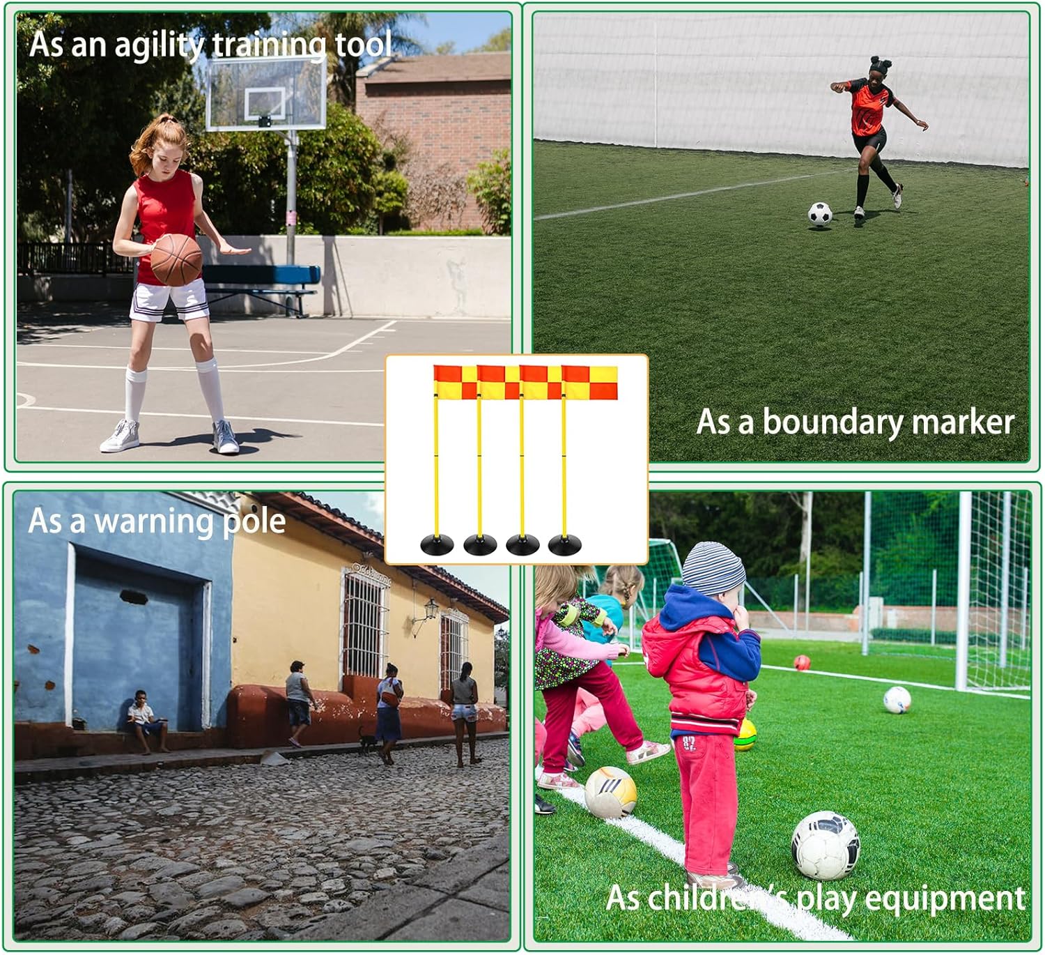 4.9FT Multifunction Football Agility Training Pole Field Warning Rod Corner Flag Pole with Base