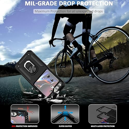 Miniatura 2 de ADDIT Z Flip 5 - Funda con función atril y protección de bisagra, a prueba de golpes, color negro con soporte de anillo para Samsung Galaxy Z Flip 5