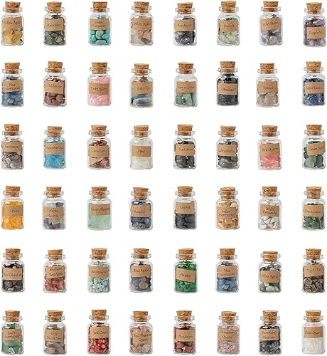 KHOCOEE 48 piezas de diferentes cristales y piedras curativas, botellas de piedras preciosas y cristales, cristales curativos de chakras para