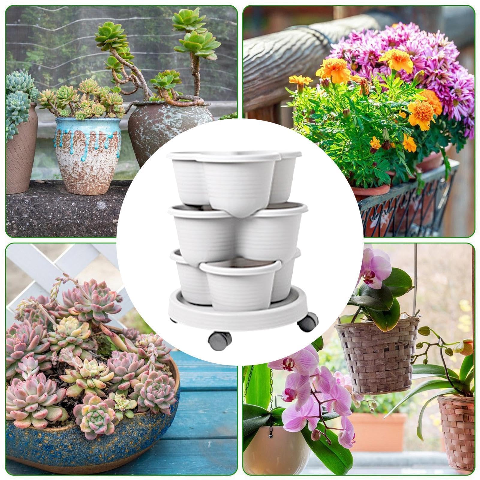 Torre de Jardín De Cultivo En Contenedor Con Ruedas Extraíbles | Jardinera Exterior Superponible En Niveles Para Interior y Exterior, Verduras, Suculentas, Flores y
