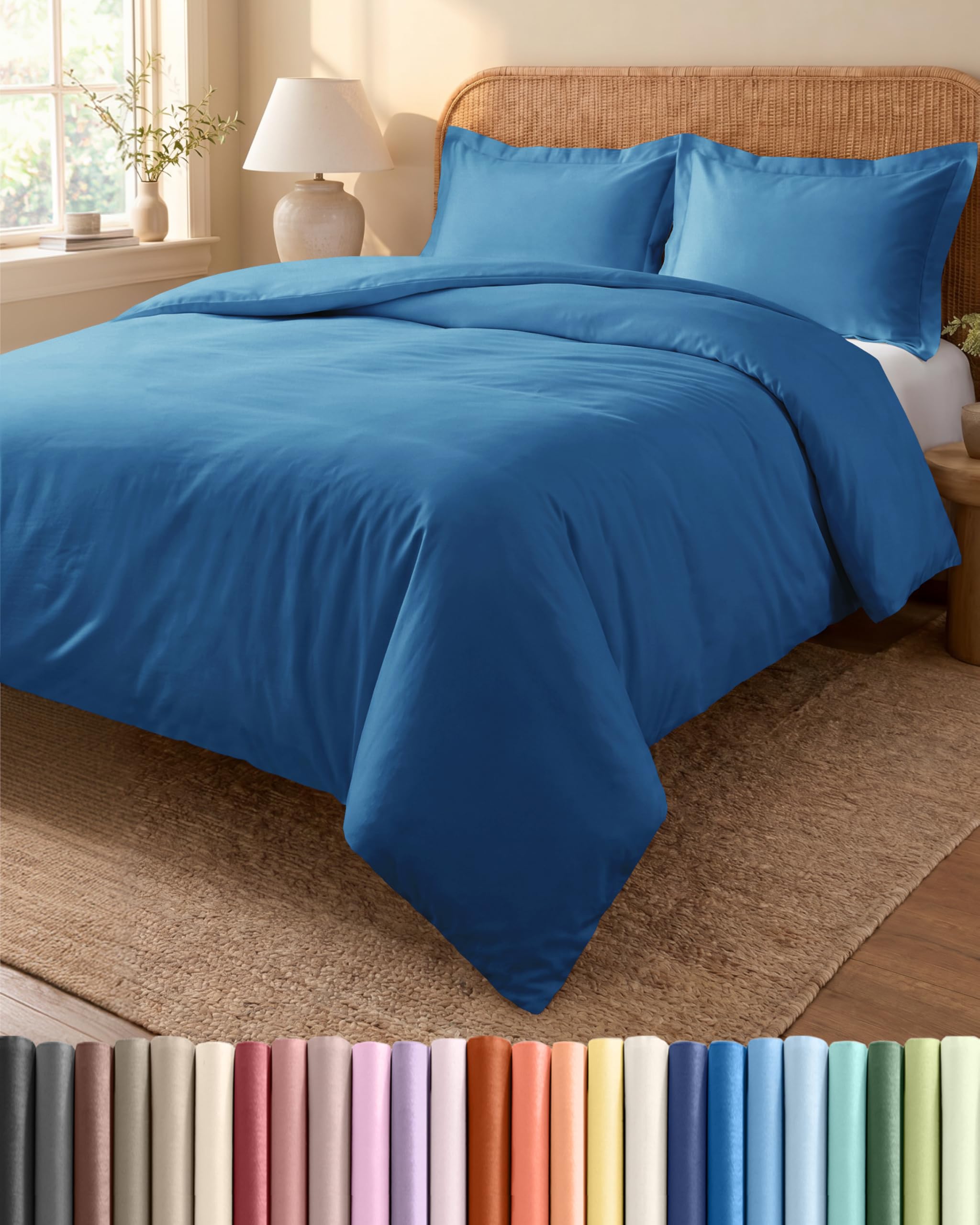 CGK 3 Piece Duvet Cover Set Super King Denim Blue 260x220cm with 2 Pillowcases 50x80cm - Brushed Microfibre - Zip Closure & 8 Corner Ties - Wrinkle Resistant, Easy Care & Hypoallergenic - OEKO-TEX