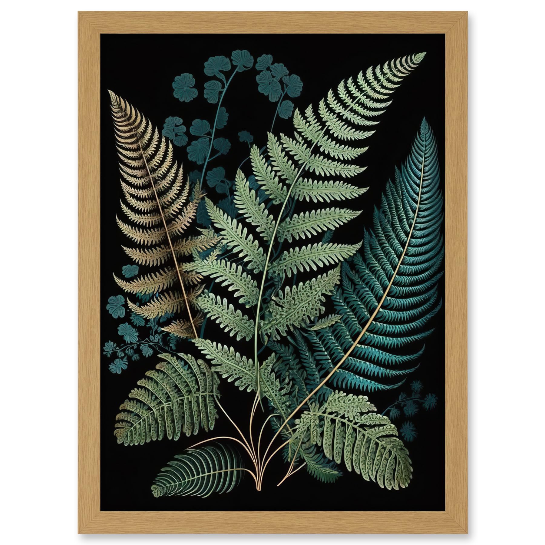 Artery8 Detailed Leaves Fern Fronds Botanical Illustration Artwork Framed A3 Wall Art Print