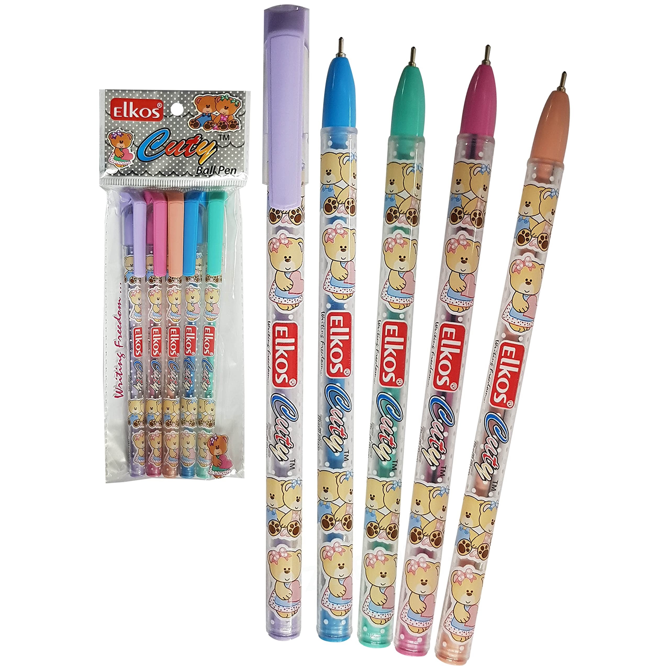 ELKOSBLUE Ballpoint Pens, 0.7mm Fine Point, Pack of 5, Cuty Ball Pens, Smooth Writing, School Office Home Everyday Pens, ZOFAX Black Ball Pen