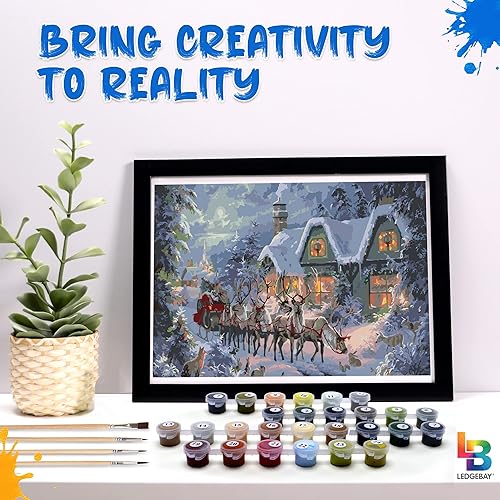 Miniatura 9 de Pintura por números para adultos, de principiantes a avanzados, divertidos proyectos de arte y manualidades, Navidad mágica, 16x20pulgadas, sin marco
