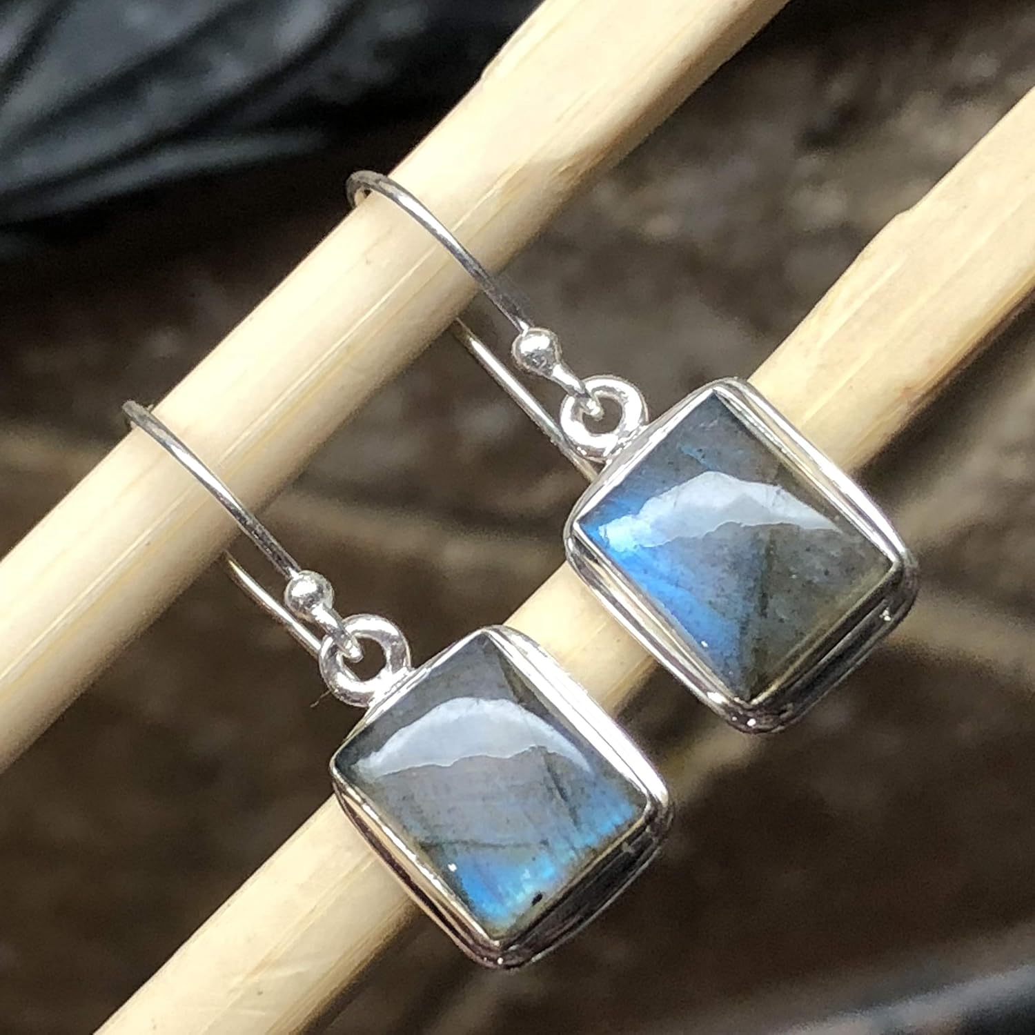 Natural Blue Labradorite 925 Sterling Silver Earrings 25mm - Image 5