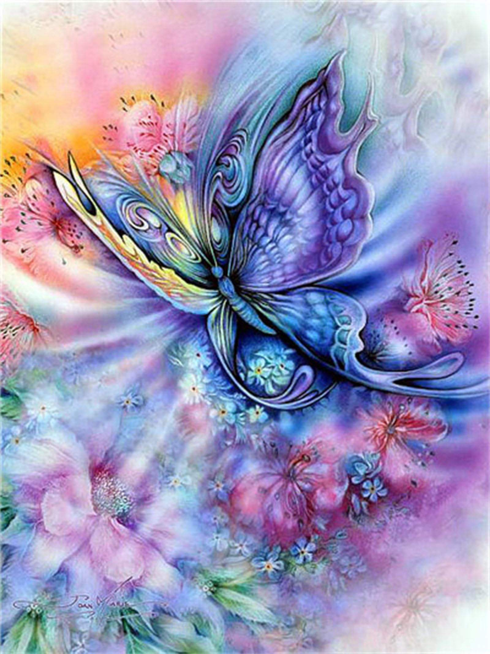 Kit Broderie Diamant Complet Fleur de Papillon 90x120cm J-1659 pour Adulte et Enfant