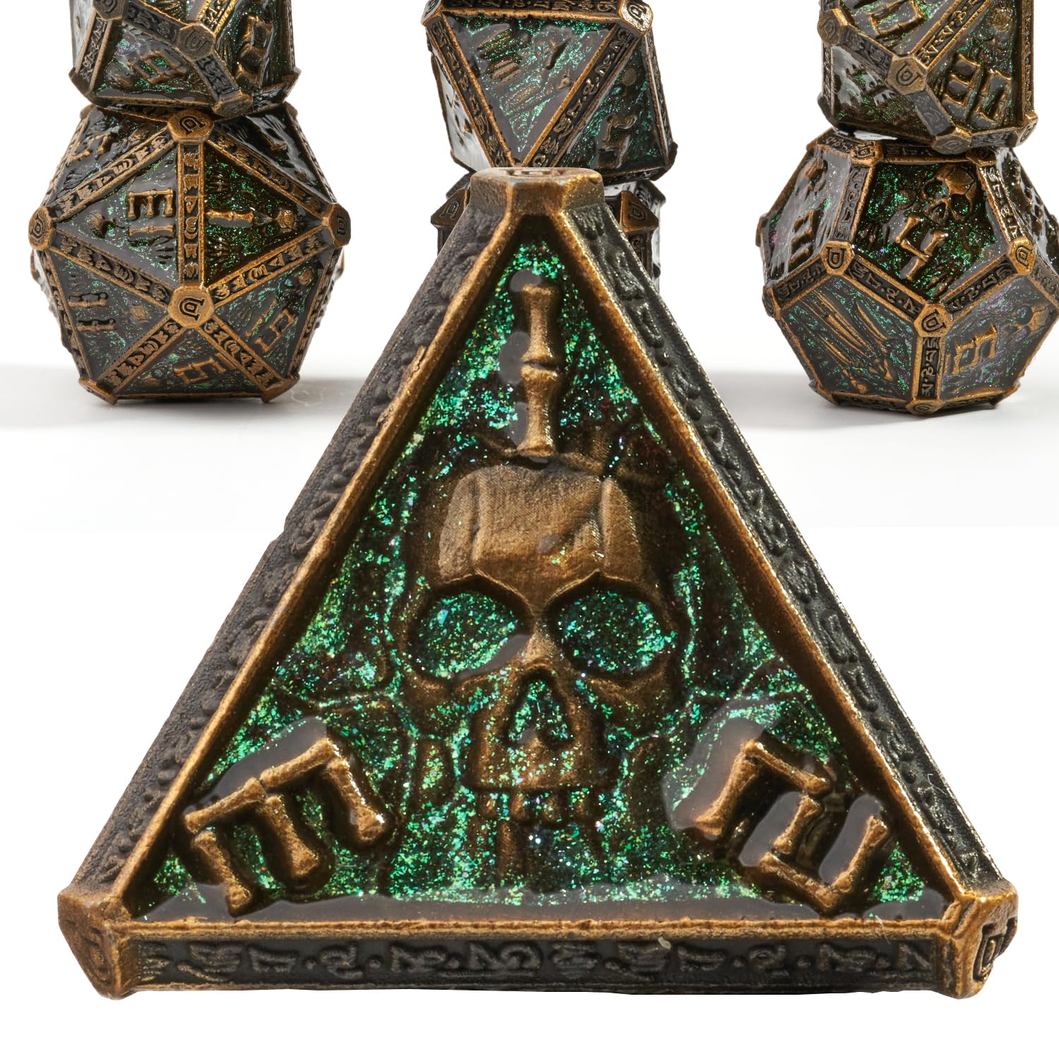 Juego de dados de metal para Dungeons and Dragons, Cthulhu DCC, juego de rol mágico único, accesorios de regalo (latón verde)