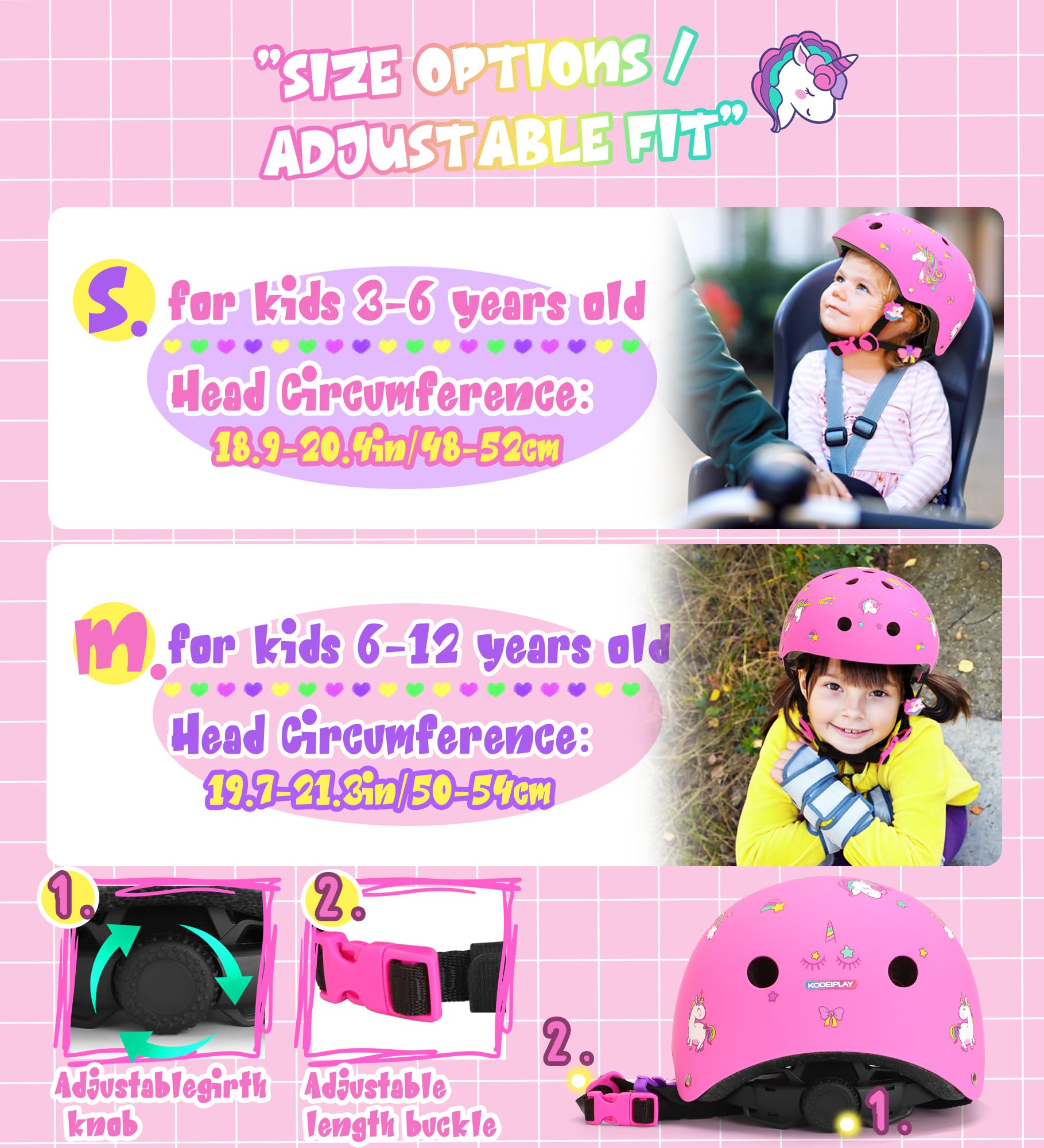 Unicorno Casco per Bambini Bicicletta Regolabile Casco Protettivo per Ragazza Monopattini Skateboard Ciclismo Pattini
