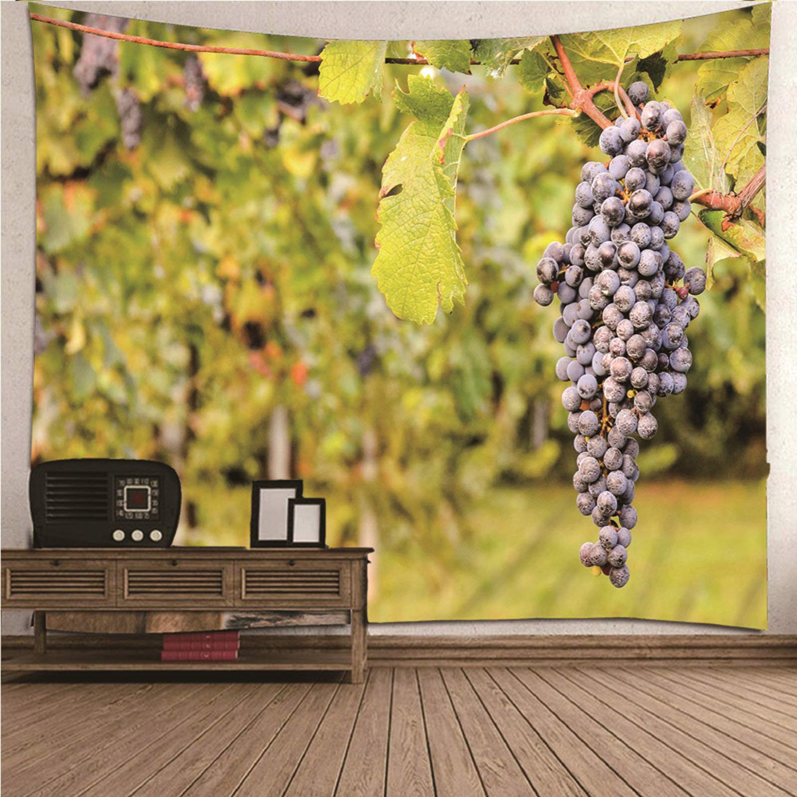 Tapiz de pared lavable KnSam con impresión 3D de uvas en poliéster resistente de 150x150