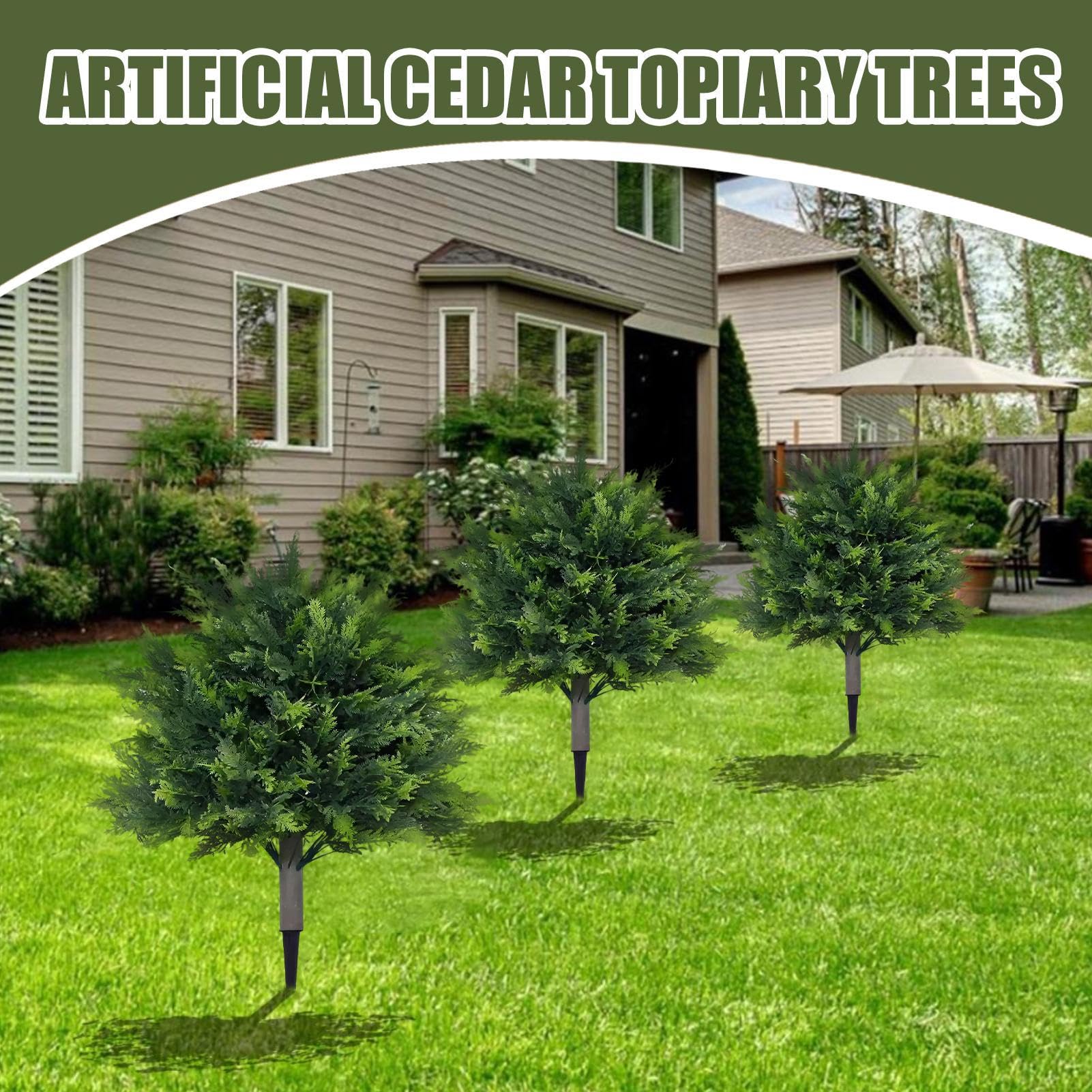 Alberi Topiari Di Cedro Artificiali Da Esterno | Arbusti Finti Piante Di Cipresso | Albero Sempreverde Resistenti Alle Intemperie 60 Cm Con Puntale Per Giardino Terrazzo Ingresso Viali