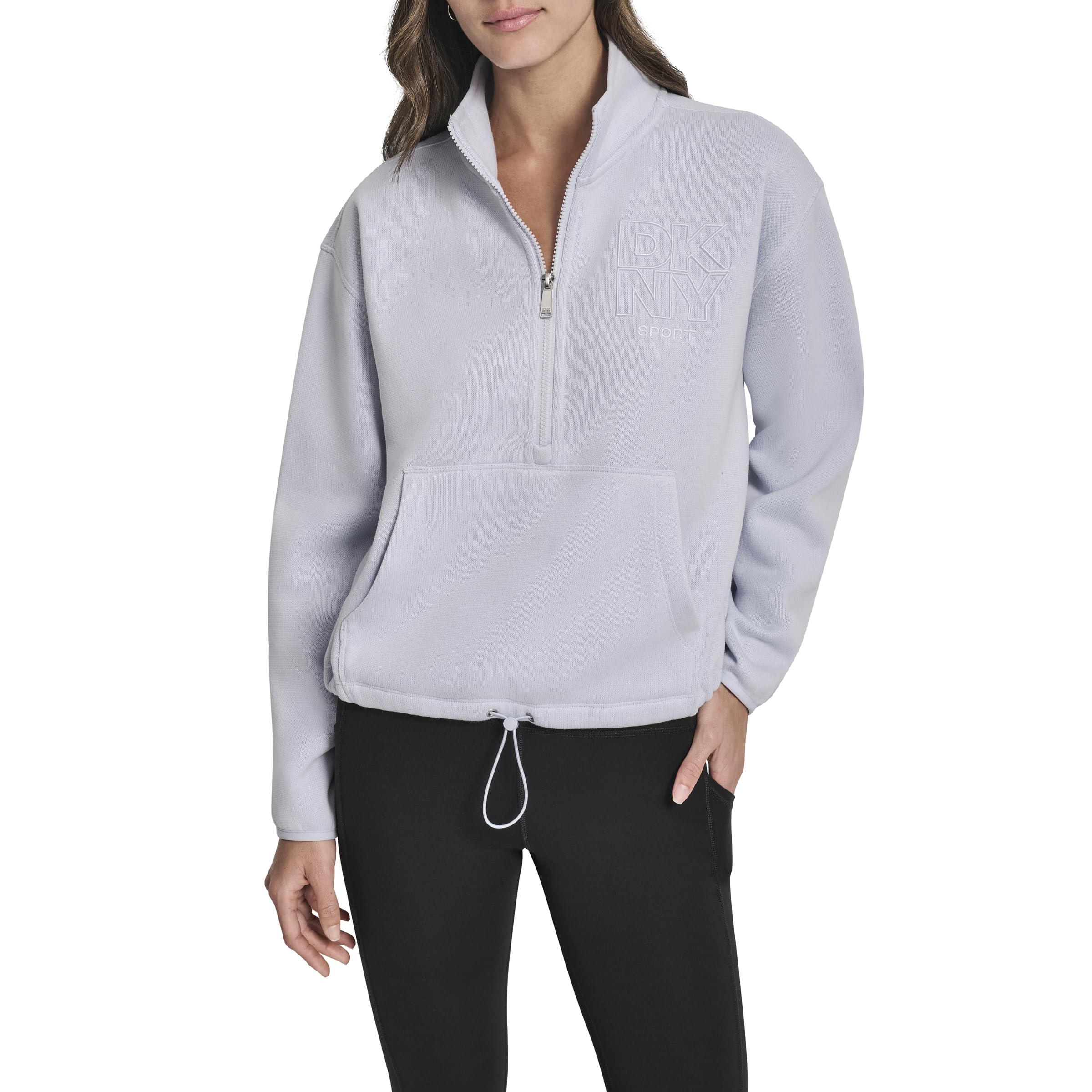 DKNY Women's With Outline Embroidery Half Zip Pullover Sweater Fleece Sweatshirt