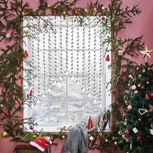 Miniatura 9 de Jishi Guirnalda de cristal de 33 pies, cadena de cuentas con colgante de prisma de hoja de arce de cristal, cristales colgantes para decoración de
