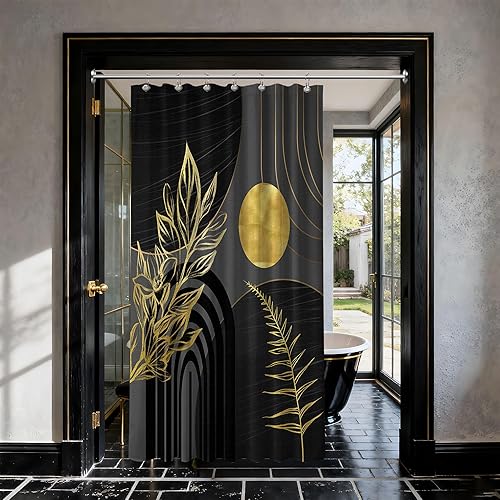 Miniatura 84 de Cortina de ducha moderna de mediados de siglo en blanco y negro, cortinas de ducha para hombre, juego de decoración de baño para hombres, patrón