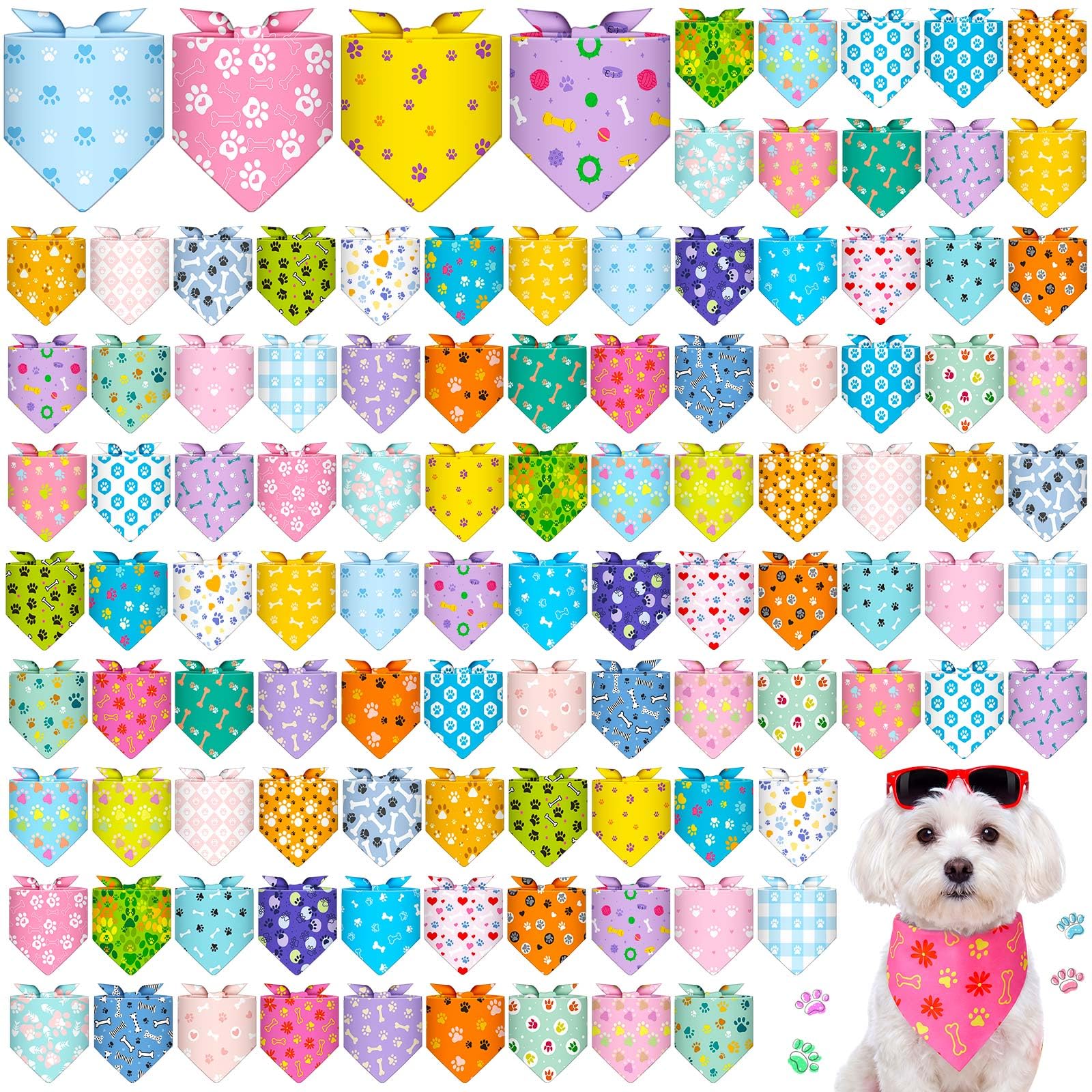 Sanwuta Lot de 180 bandanas en vrac en forme de patte de chien réglables et lavables pour animal domestique - Écharpe triangulaire pour l'été - Accessoires de costume et décorations