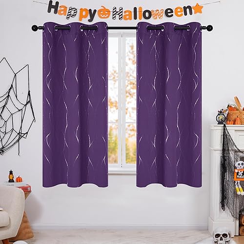 Deconovo Short Blackout Curtains for Windows, 54 Inch Length, Set of 2 - Energy Efficient Curtains, Light Blocking Window Panels, Curtains for Dining Room (42 x 54 Inch, Purple Grape, 2 Panels)