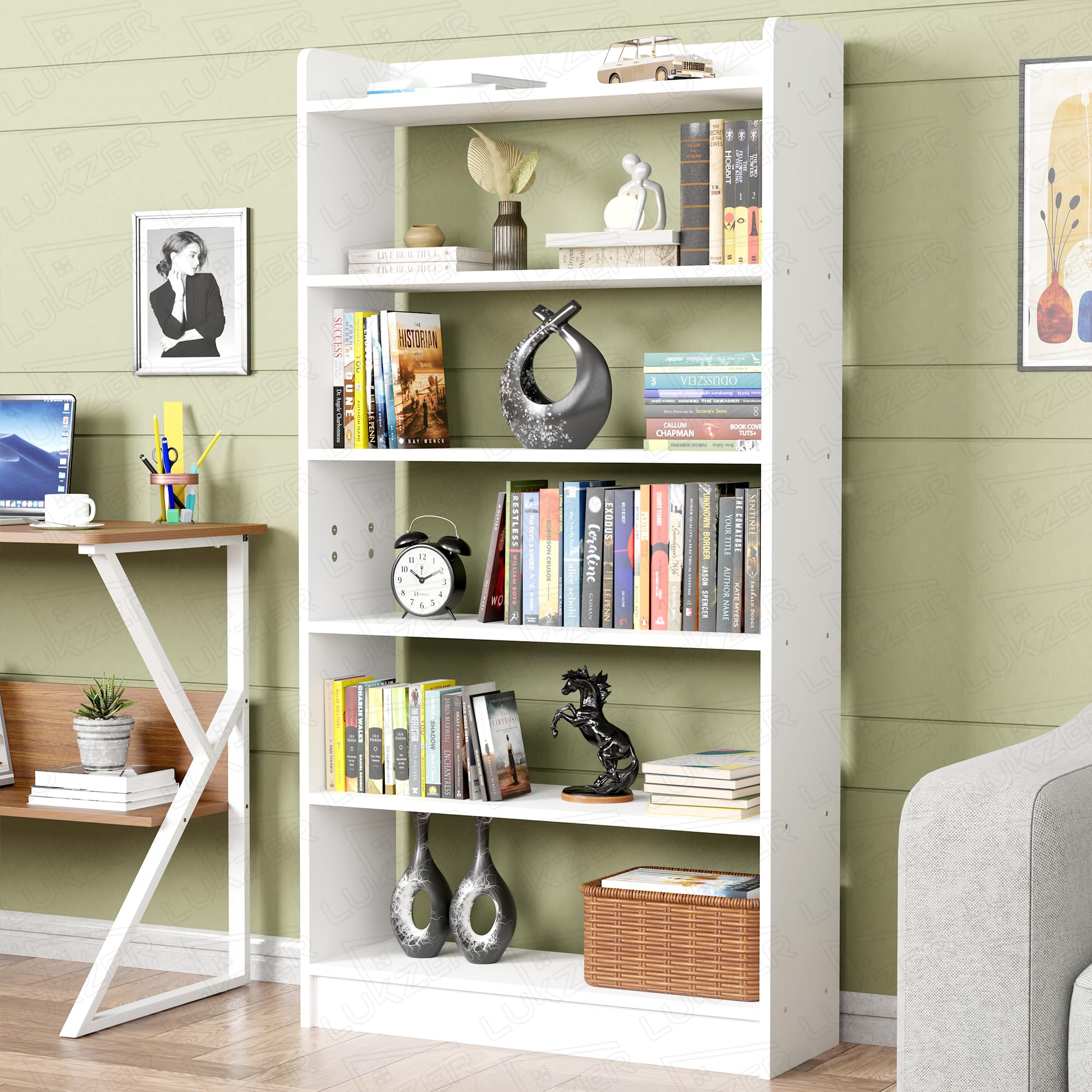 Lukzer Engineered Wood 6 Tier Bookcase Open Book Shelf Storage Cabinet (MR-007 / White / 136 x 24 x 71cm) DIY(Do It Yourself)-image-34