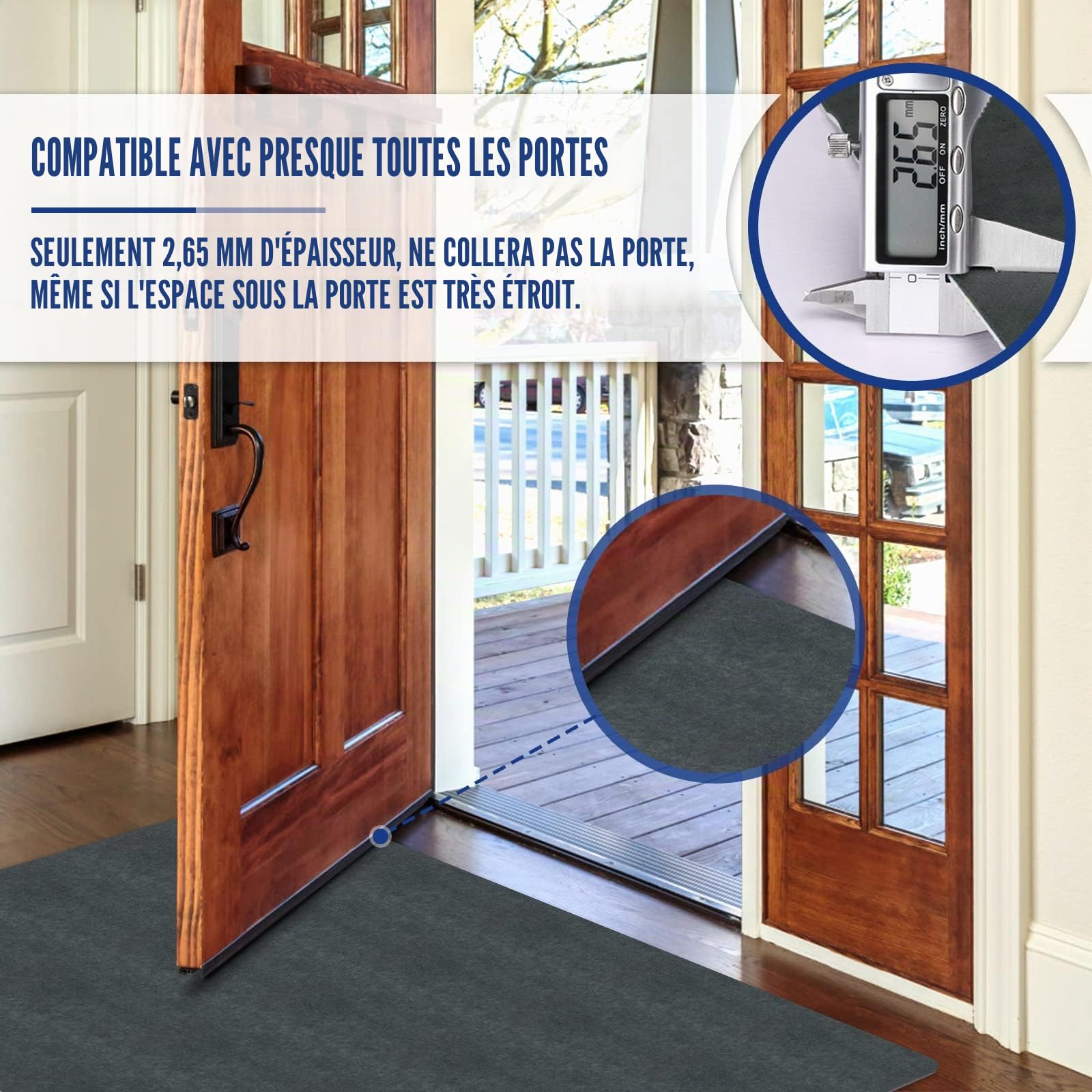 Paillasson d'intérieur, lavable, tapis d'entrée, super fin, résistant à la saleté, absorbant, antidérapant, pour porte ou cuisine