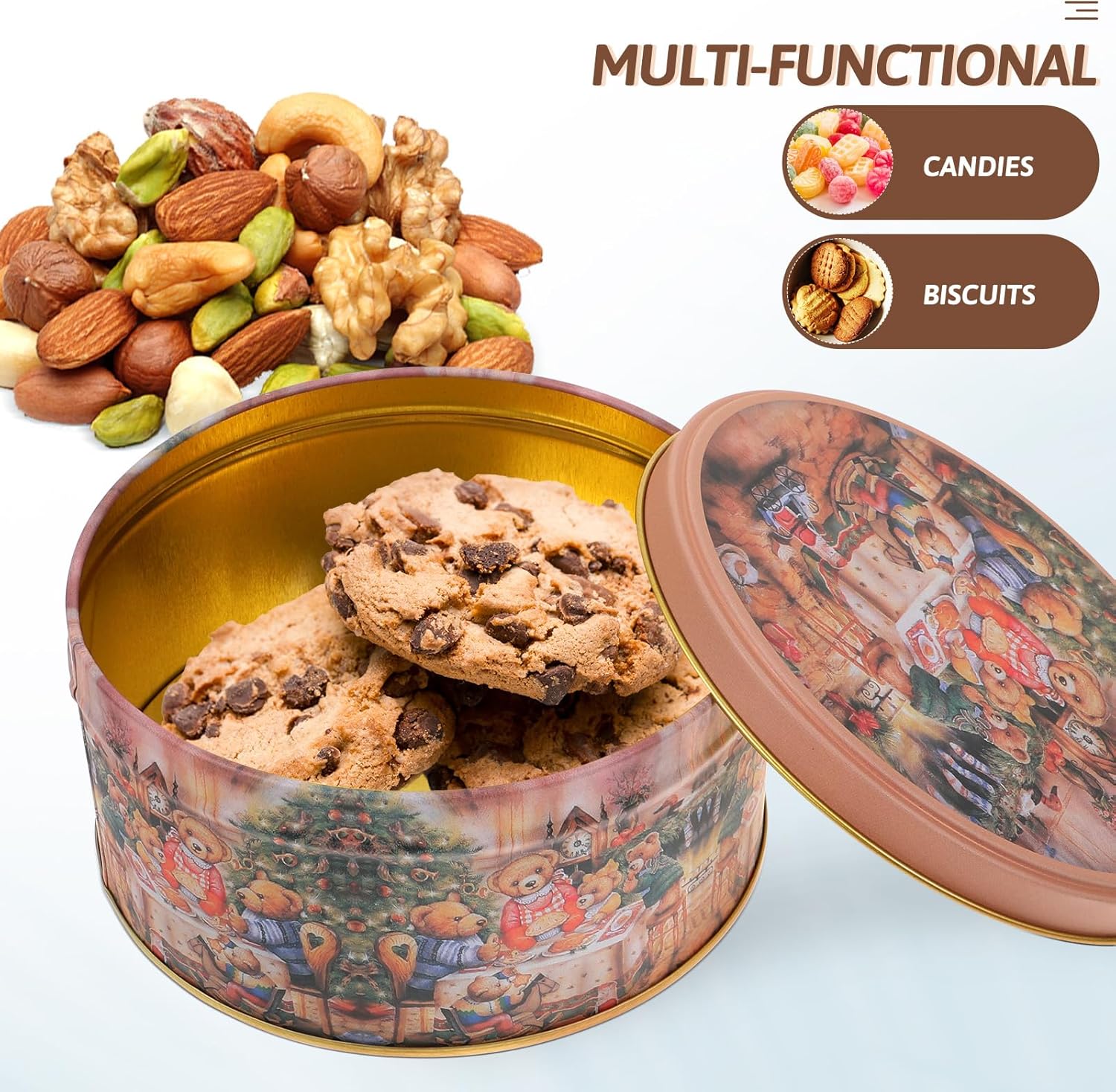 DOITOOL 4 Pcs Christmas Cookie Tins with Lids,Christmas Candy Tin Small Metal Cookie Tins Christmas Cookie Containers,Cookie Jar Christmas Boxes for Holiday Treats,Xmas Party Favors