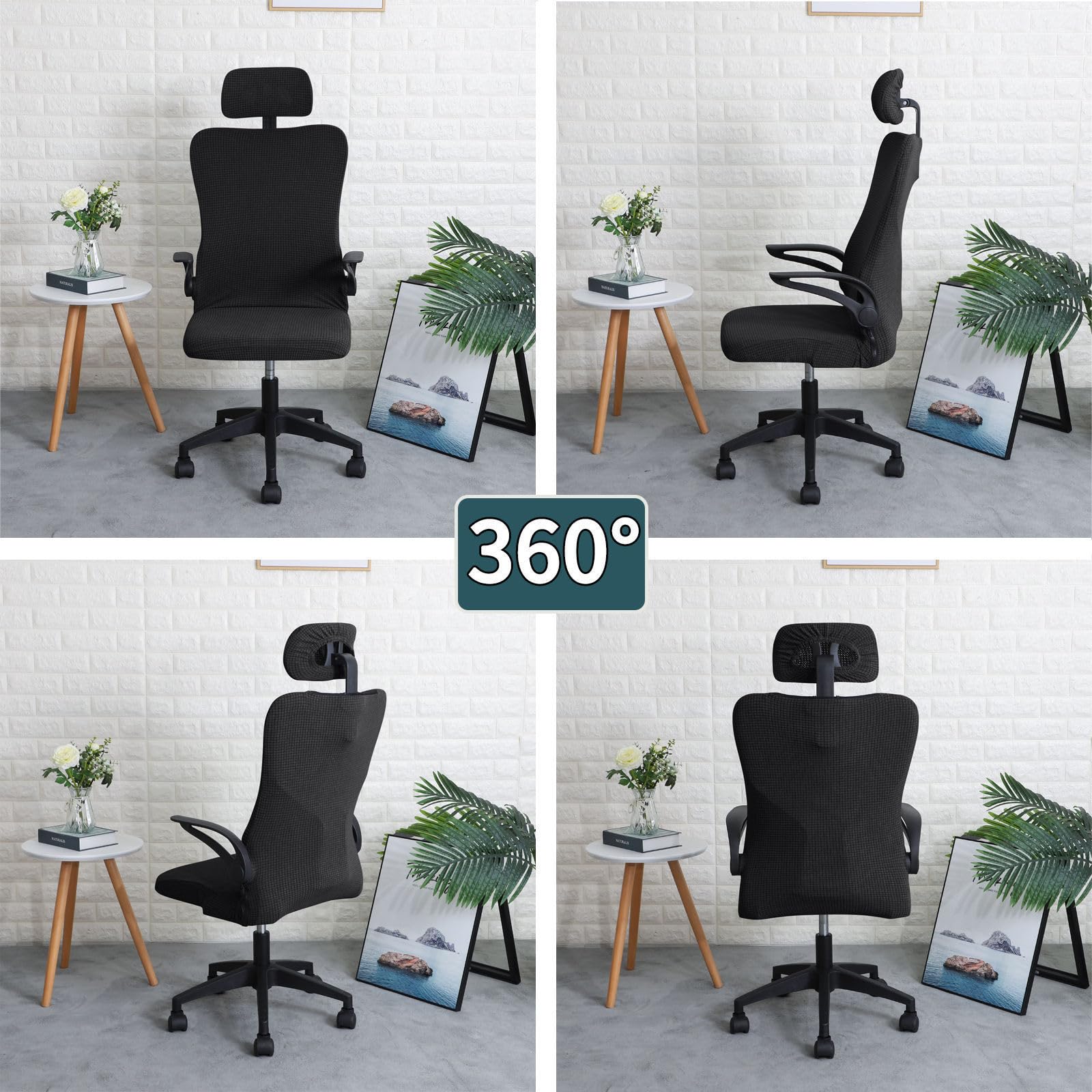 Funda Ergonómica para Silla de Oficina-Negro-2 Piezas | Cubierta Impermeable y Elástica con Funda de Reposacabezas para Silla Ejecutiva