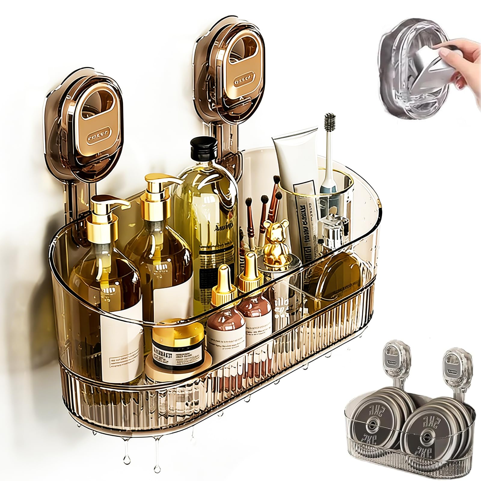 No-Drill Bathroom Suction Storage Box Large Capacity Strong Load-Bearing No Drill Bathroom Shelves Bathrooms Suction Organizer Drain Rack
