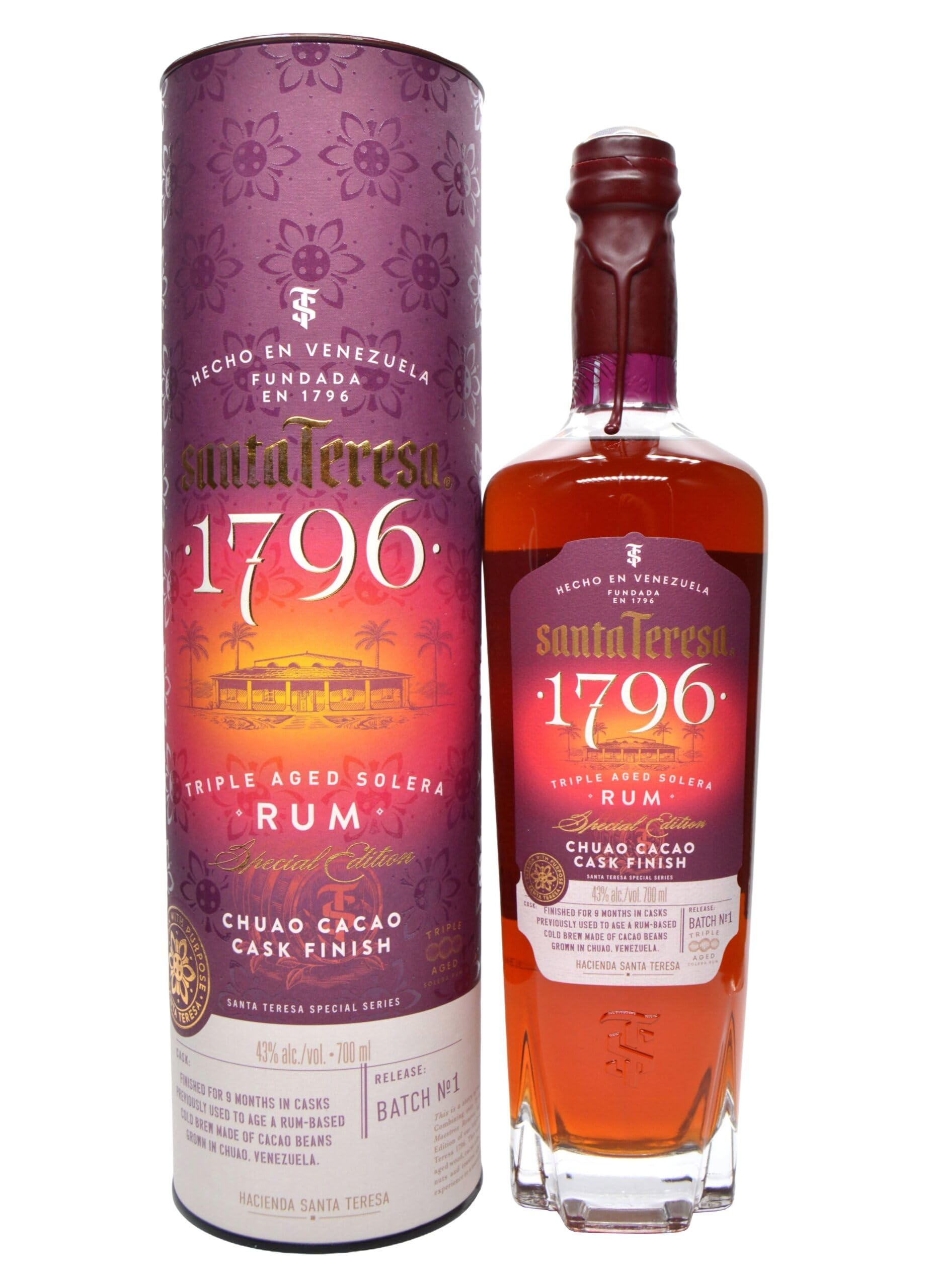 Santa Teresa 1796 Cacao Cask Triple Aged Solera Dark Rum, 40% ABV, 70cl