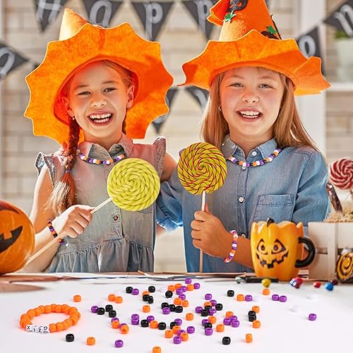 Miniatura 5 de UPINS 1200 cuentas de poni de Halloween, color naranja, morado, negro, blanco, cuentas para manualidades, para hacer joyas de Halloween y