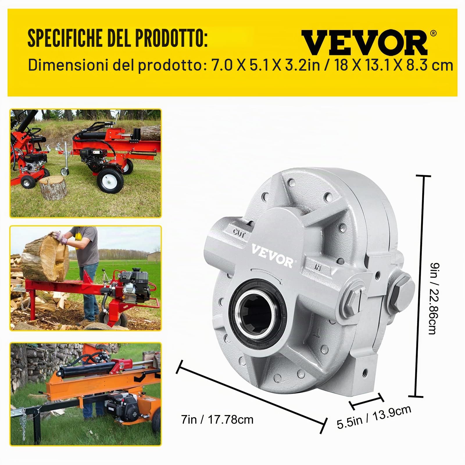 VEVOR Pompa Idraulica 16,6 GPM Motore Idraulico 540 Giri/min 2500 PSI Pompa Idraulica Porta di Uscita SAE 12 per Spaccalegna per Sollevatore Portellone Camion, Sollevatore a Forbice