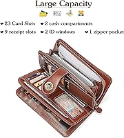 Vista 6 de BOSTANTEN Cartera de cuero genuino para mujer, de gran capacidad, cartera de mano, tarjetero con bloqueo RFID