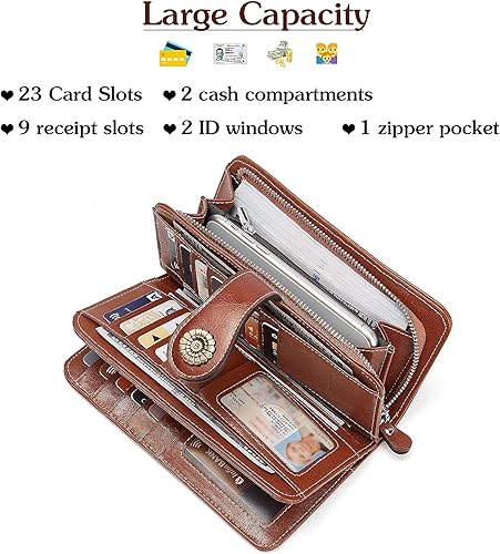 Miniatura 6 de BOSTANTEN Cartera de cuero genuino para mujer, de gran capacidad, cartera de mano, tarjetero con bloqueo RFID