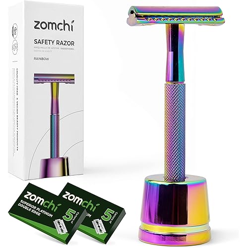 Safety Razor for Women,Safety Razor with 5 Blades,Women Razor with a Delicate Box,Free of Plastic (Stand Style Rainbow Razor)