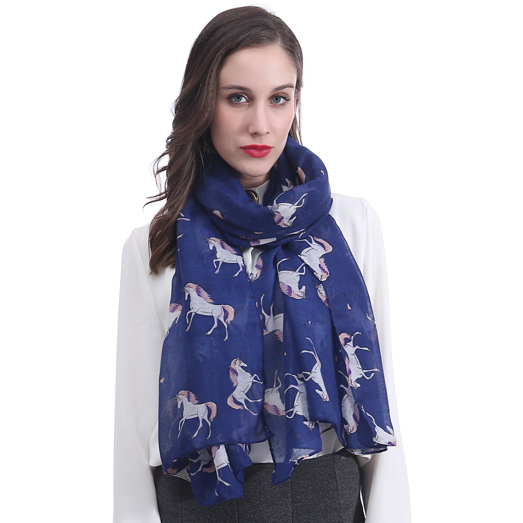 Lina & Lily Unicorn Animal Print Women's Scarf Oversized (Navy Blue)
