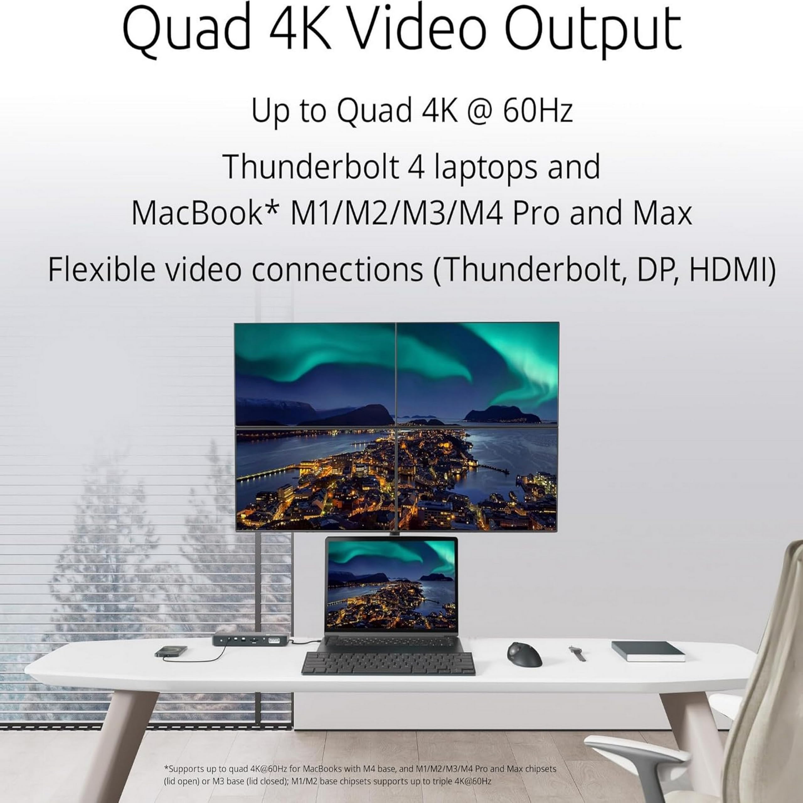 Kensington SD5920T EQ Thunderbolt 4 Quad 4K Hybrid Dock con tecnologia DisplayLink, lettori di schede SD e Micro SD, ricarica da 100 W, porte Ethernet e USB-A e USB-C 3.2 (K35234EU)