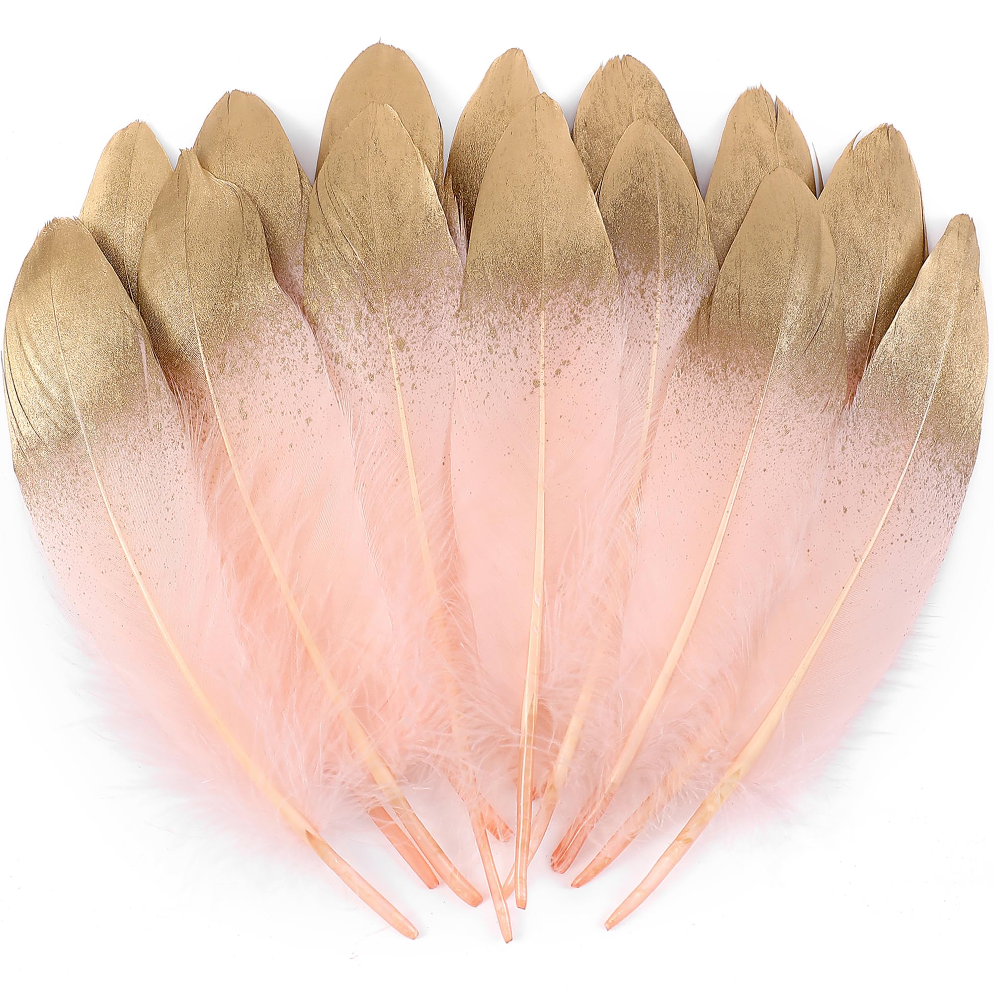 Larryhot Dipped Gold & Pink Goose Feathers for Crafts - 6-8 inch 60 pcs Natural Feathers for Wedding Party Decorations,DIY Crafts and Clothing