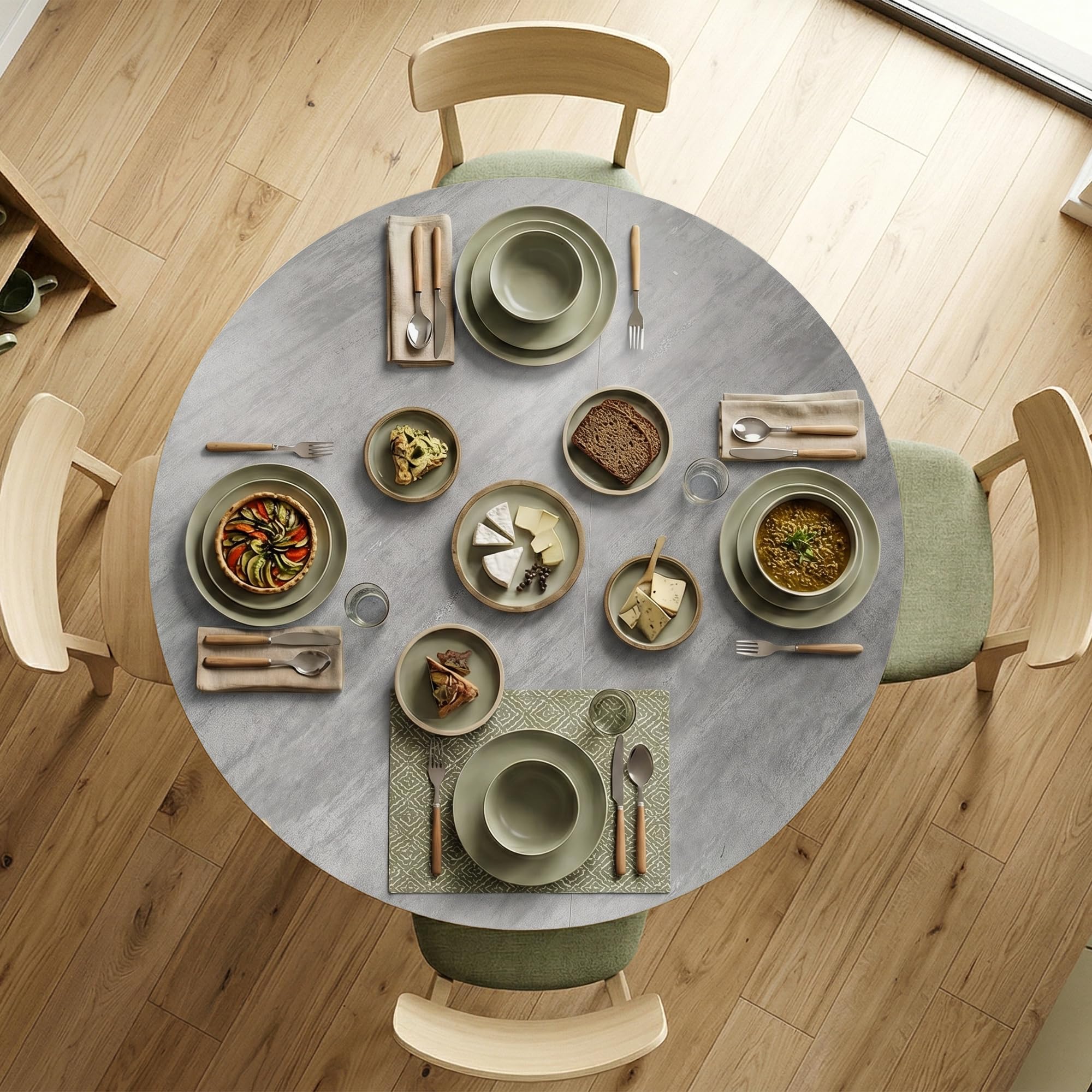 HOMCOM Tavolo da Pranzo Rotondo Pieghevole per 2-6 Persone, Ø110 cm Tavolo Cucina a Ribalta con Gambe a X in Acciaio, Piano Spesso, Salvaspazio per Soggiorno Sala da Pranzo, Grigio Cemento